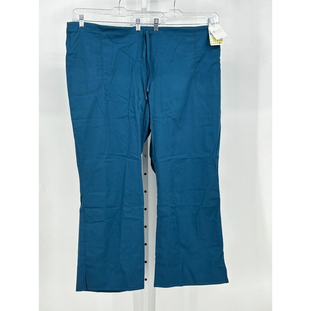 Code Happy Womens Mid Rise Moderate Flare Drawstring Scrub Pant 3XL Blue 46002AP